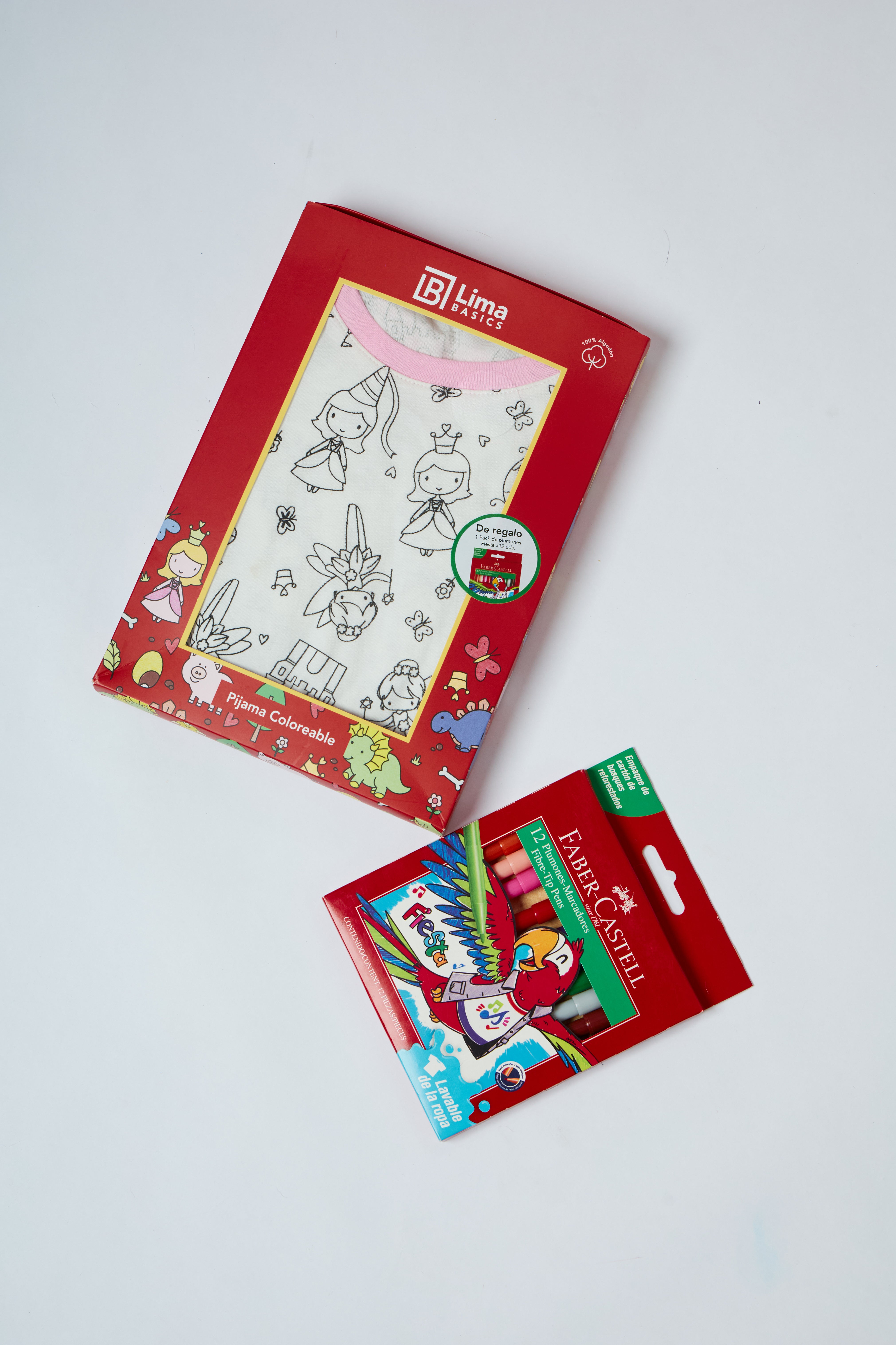 Pijama coloreable - Dinosaurios y Princesas + GRATIS estuche de plumones