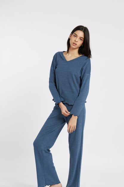 Pijama Lily Rib Azul Jean Mujer