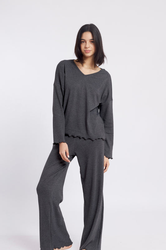 Pijama Lily Rib Charcoal Mujer