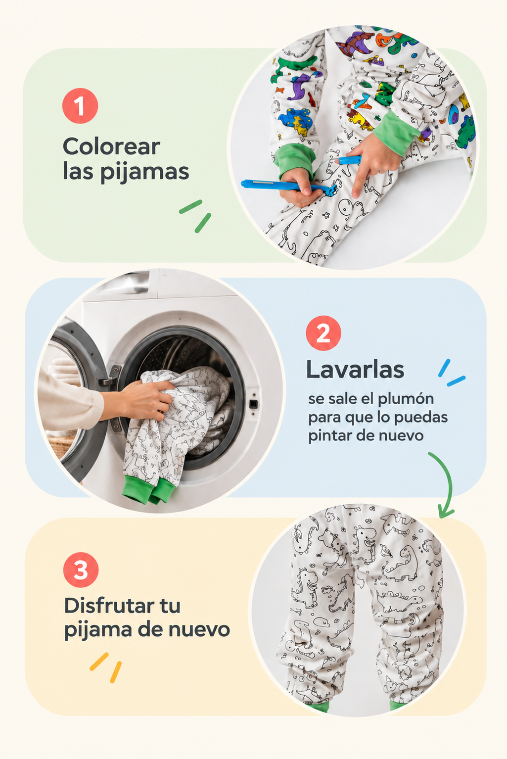 Pijama coloreable - Dinosaurios + GRATIS estuche de plumones
