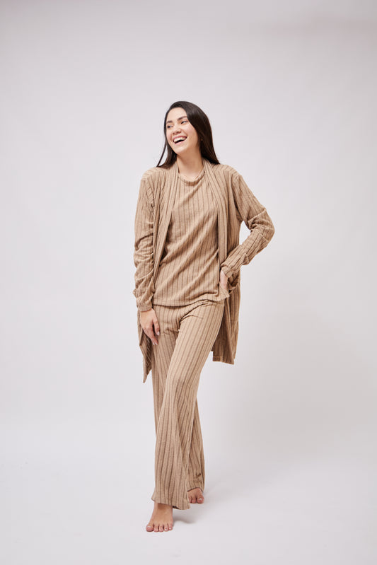 Cardigan Mujer Beige Rib - Valentina