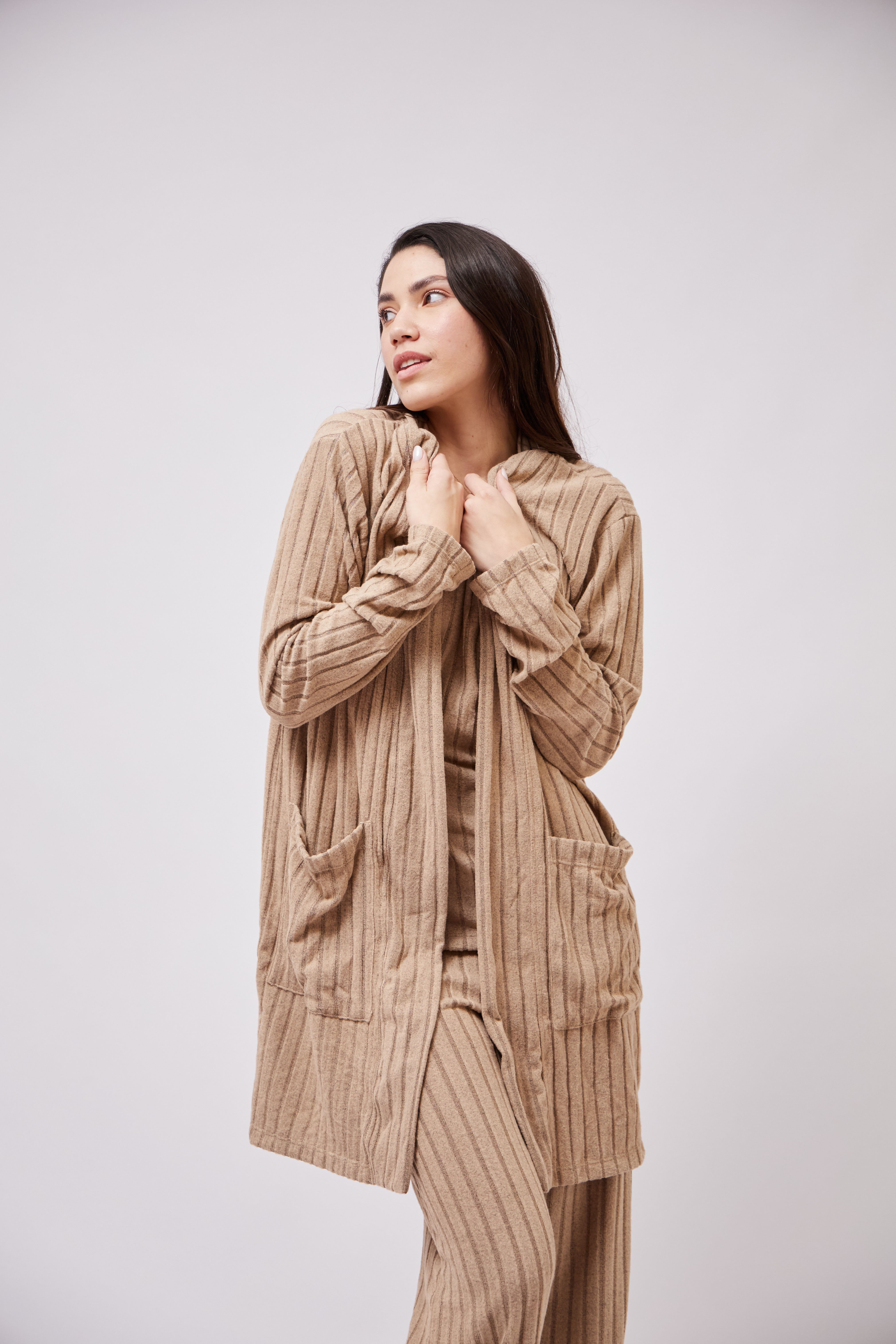 Cardigan Mujer Beige Rib - Valentina