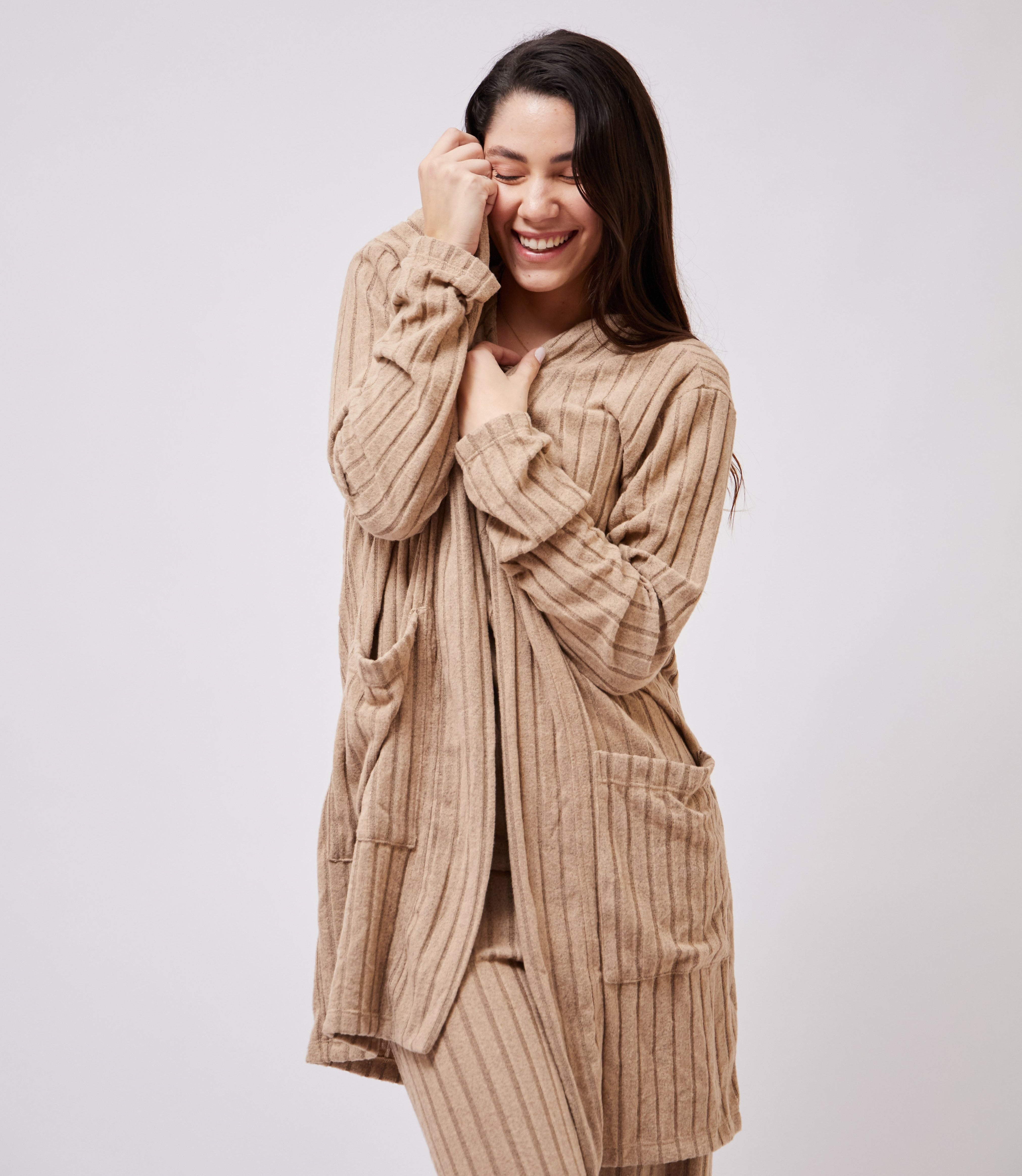 Cardigan Mujer Beige Rib - Valentina
