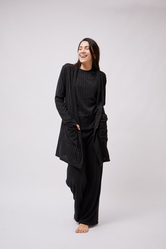 Cardigan Mujer Negro Rib - Valentina