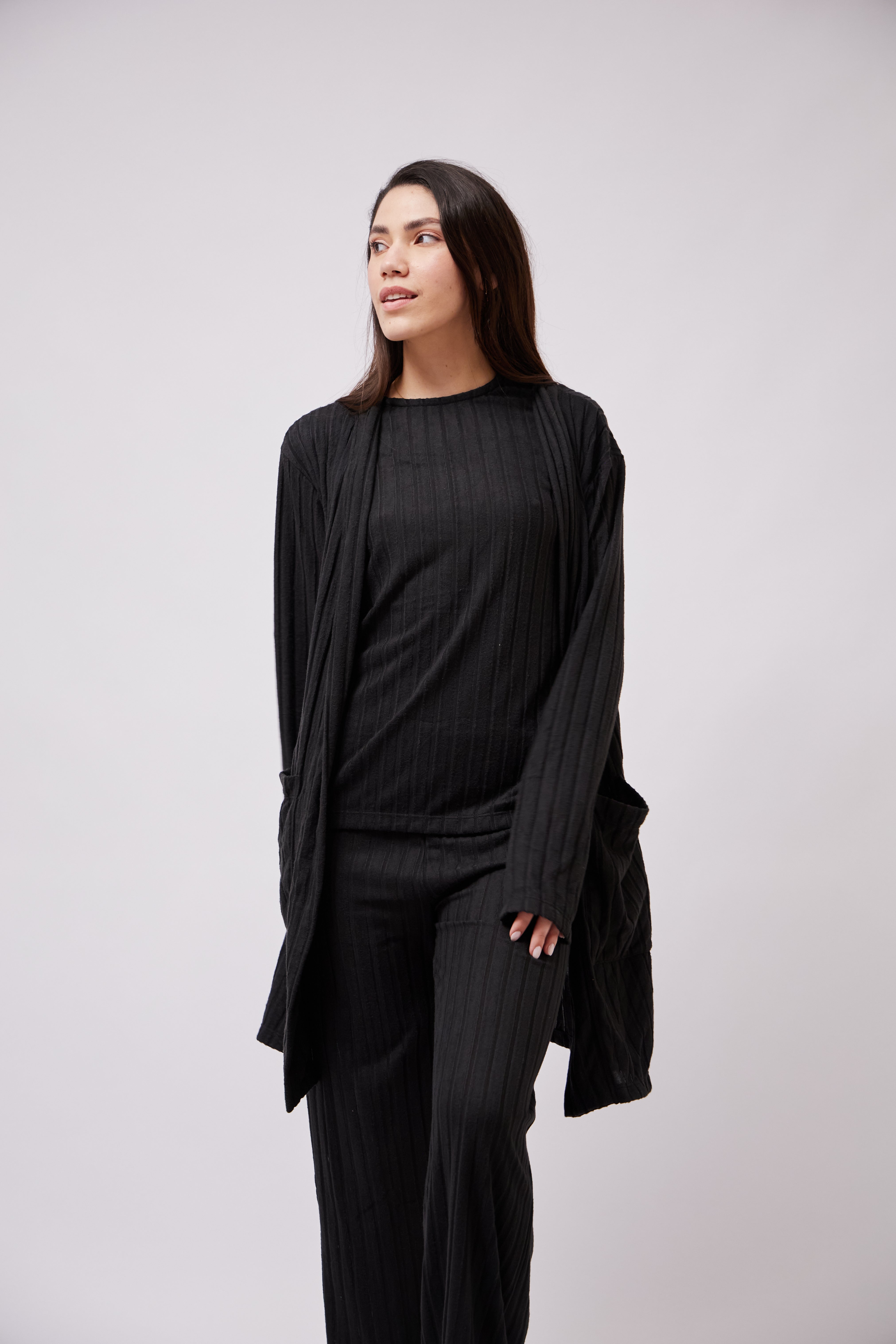 Cardigan Mujer Negro Rib - Valentina