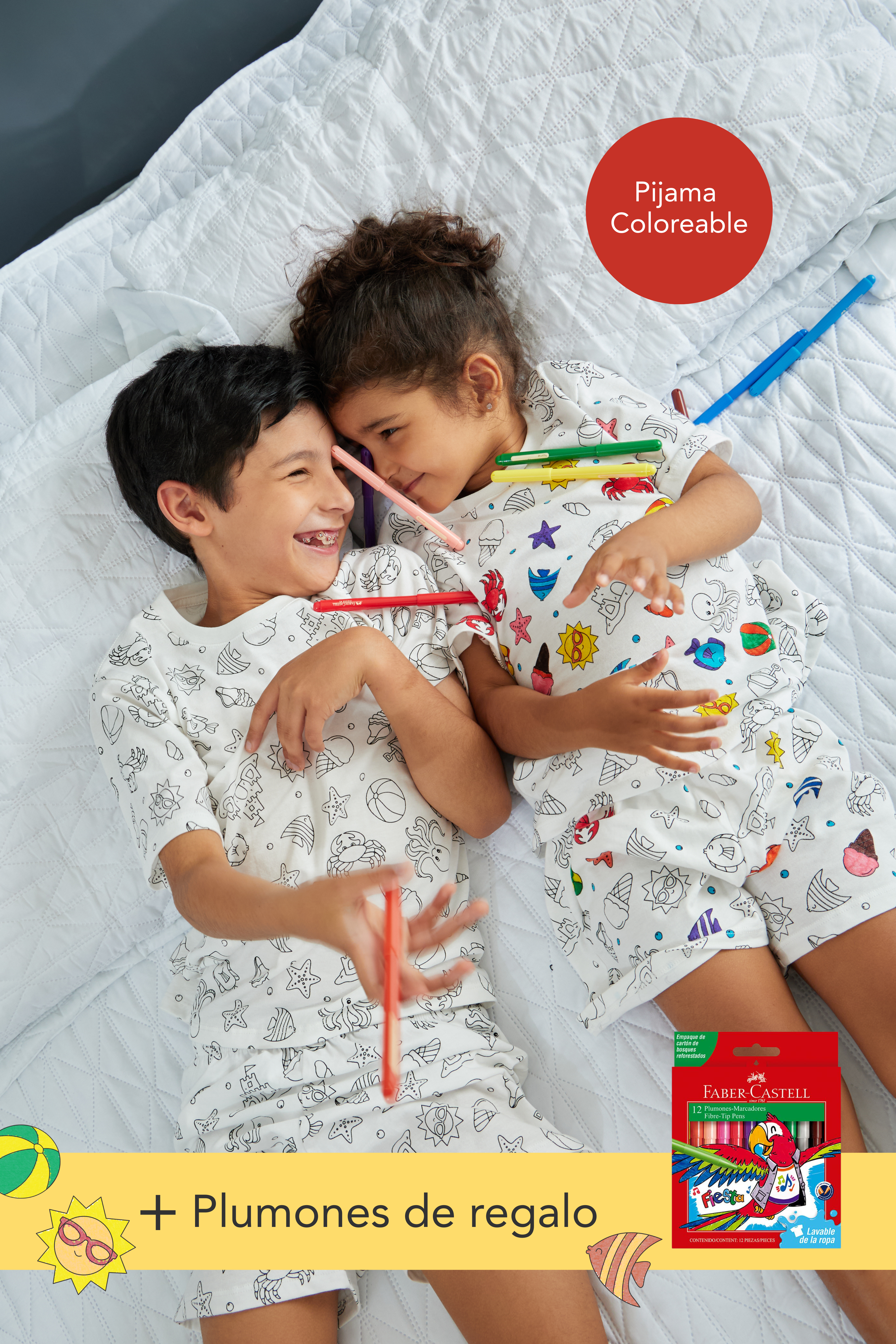 Pijama coloreable - Summer + GRATIS estuche de plumones