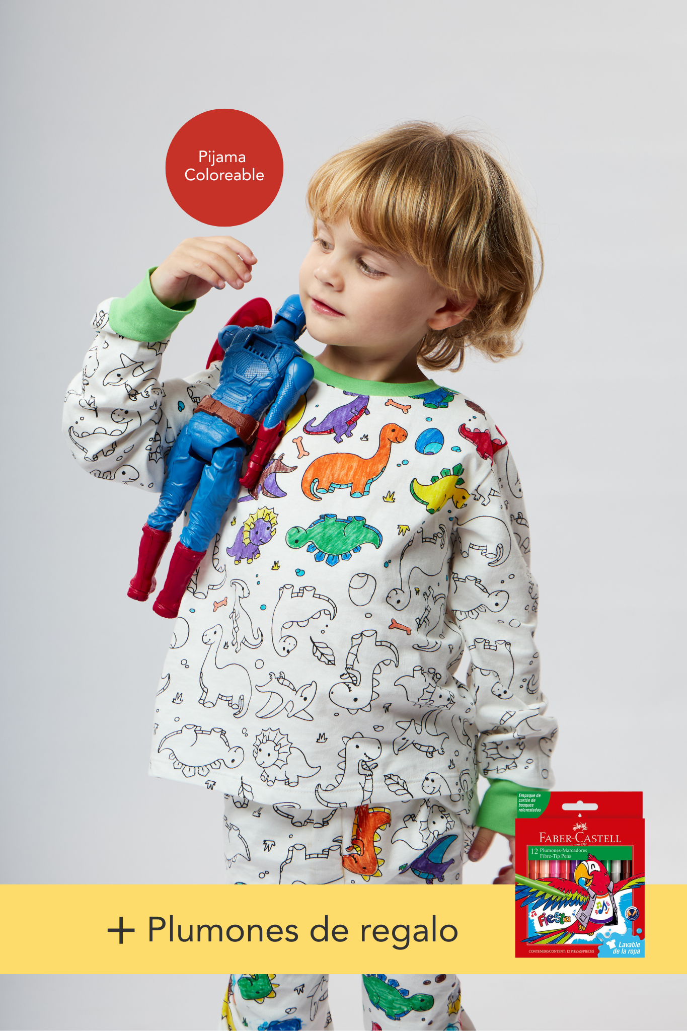 Pijama coloreable - Dinosaurios y Princesas + GRATIS estuche de plumones