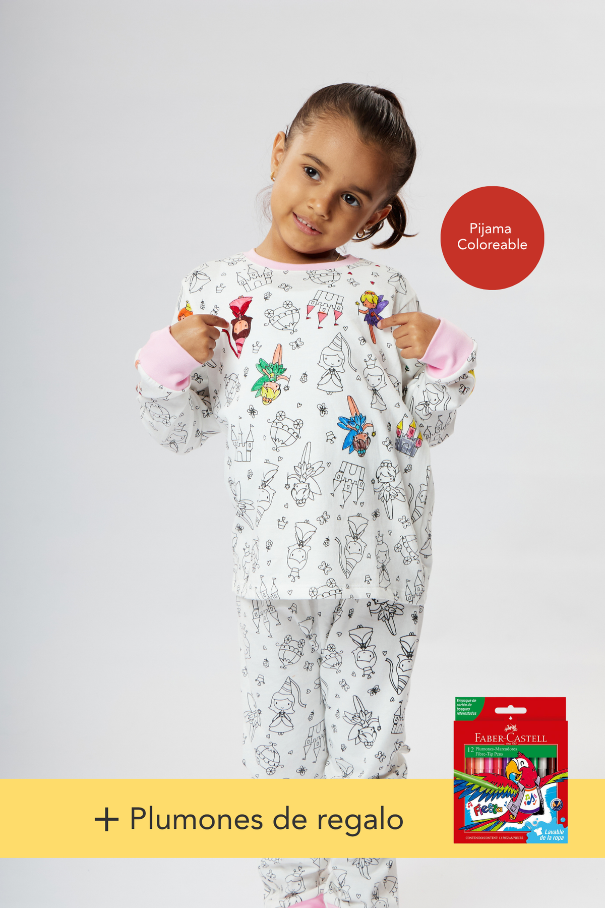 Pijama coloreable - Princesas + GRATIS estuche de plumones