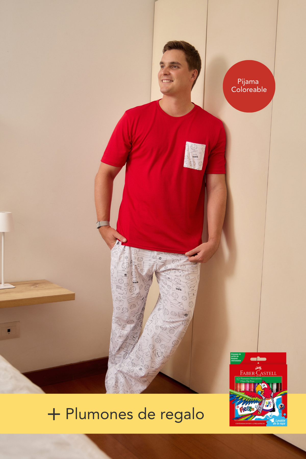 Pijama Coloreable de Hombre - Mundial + GRATIS estuche de plumones